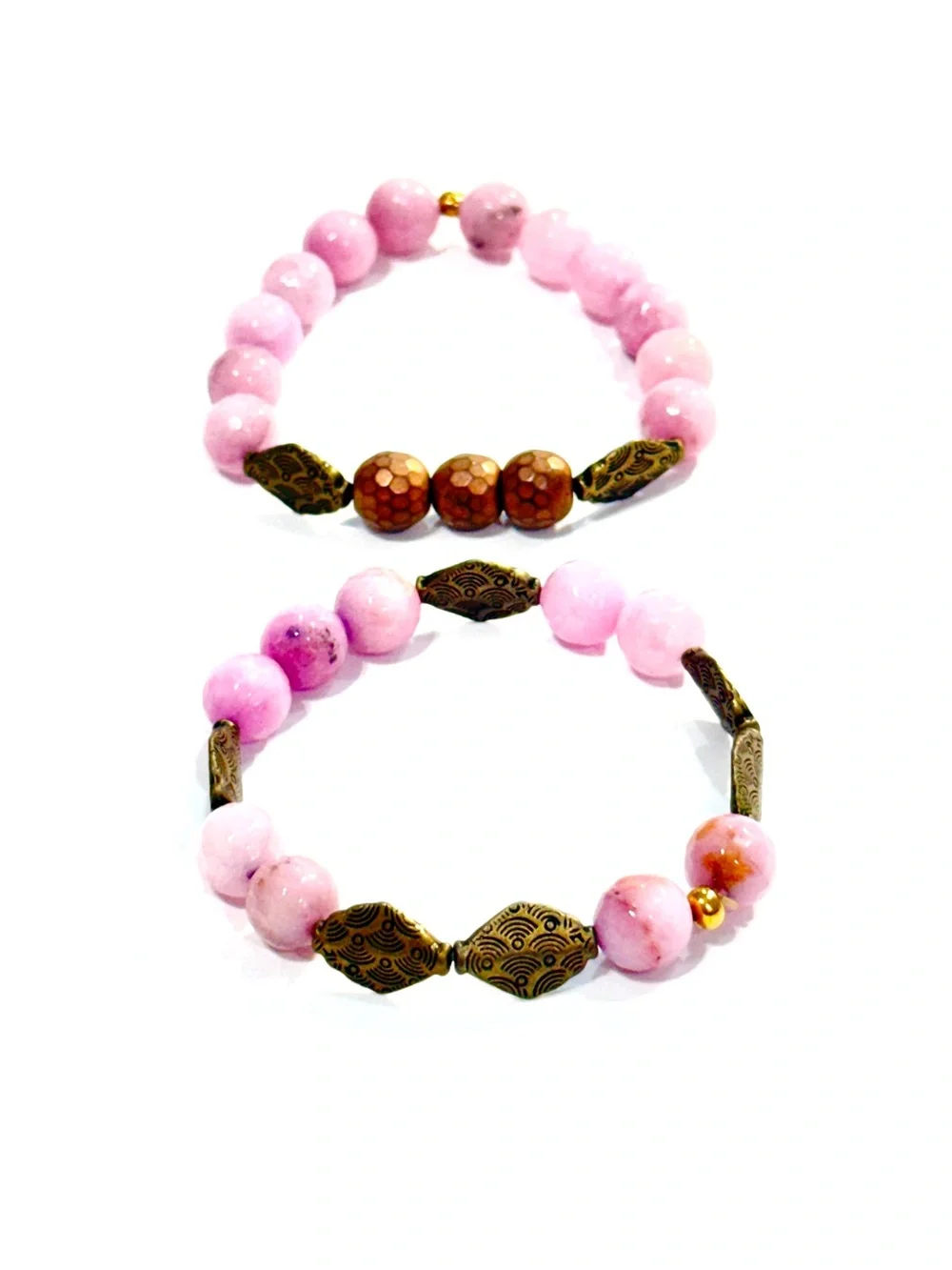 Gemelli Pink Agate Natural Stone Tribal Bracelet Set NEW